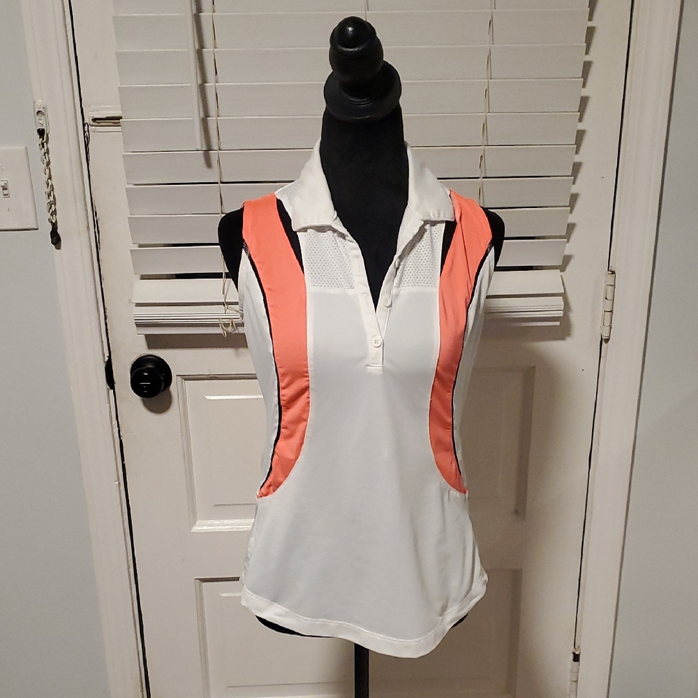 EP Sport Women's Sleeveless Polo Top - White and Pink